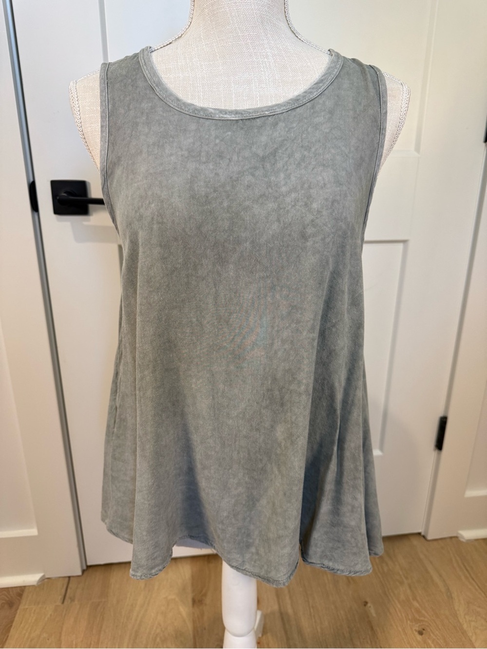 BlueRain GrayGreen Mineral Wash Swing Tank Top – Open Back Detail – Medium
